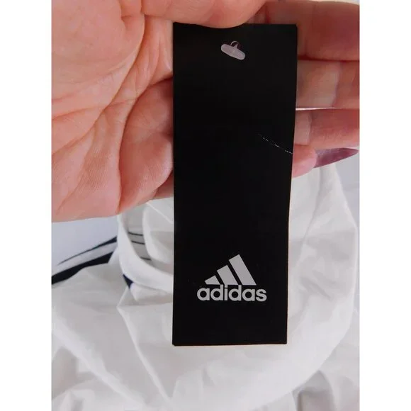 Adidas Shirt Boys L 14/16 White Long Sleeve Stripe Logo Crew Neck Jersey Cotton - Picture 5 of 6